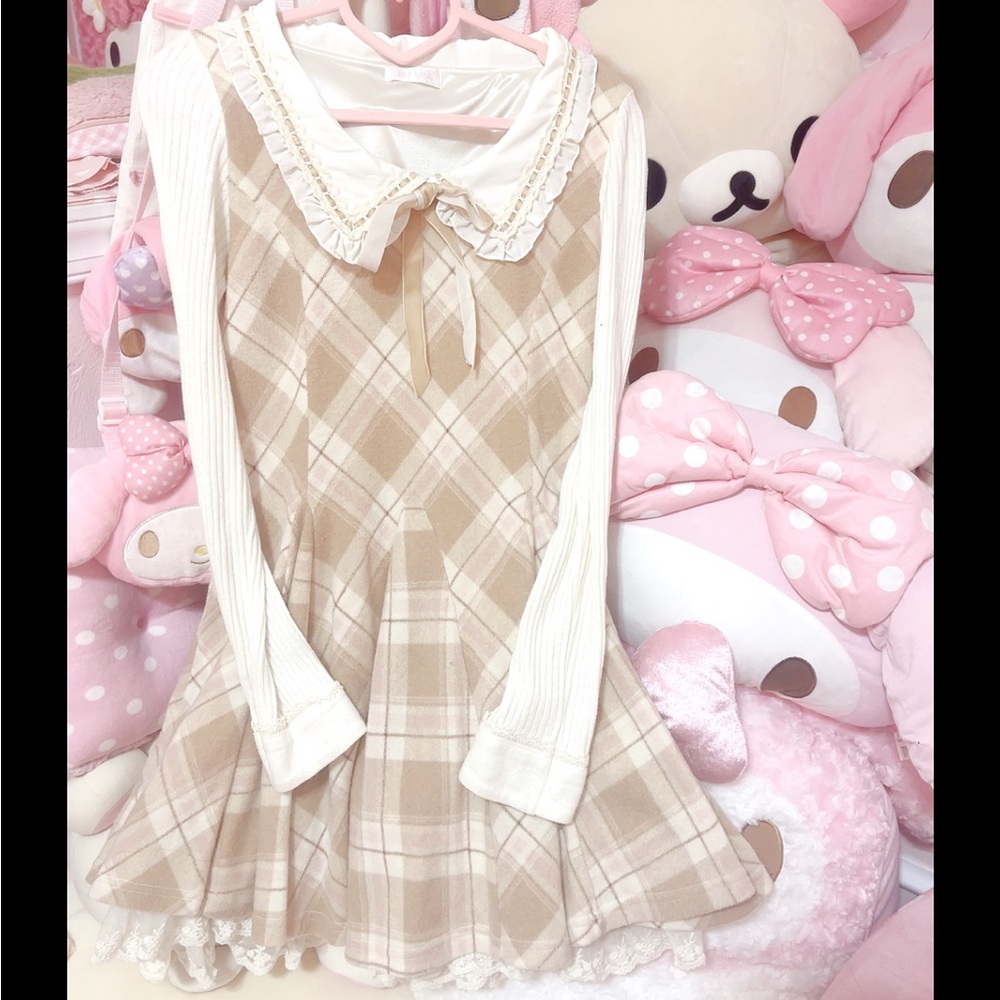 Plaid Dress with White Long Sleeves